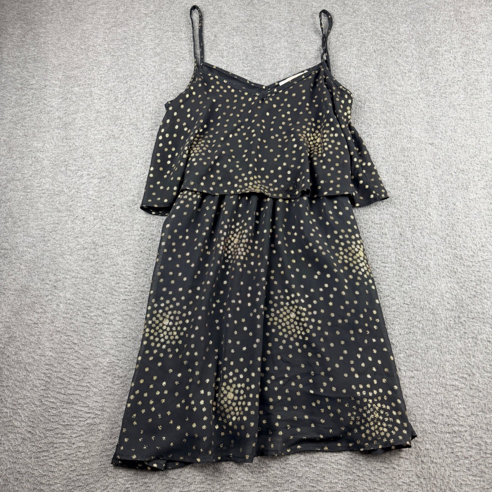 Forever 21 Contemporary Women's S Small Black Gold Polka Dot Tiered Mini Dress‎